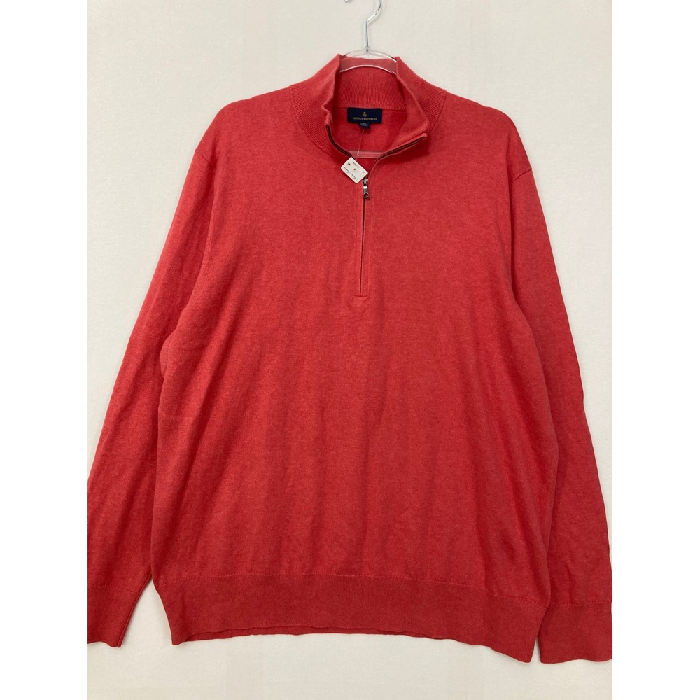 New Brooks Brothers Mens Quarter Zip Sweater XL Red Cotton Pullover Preppy
